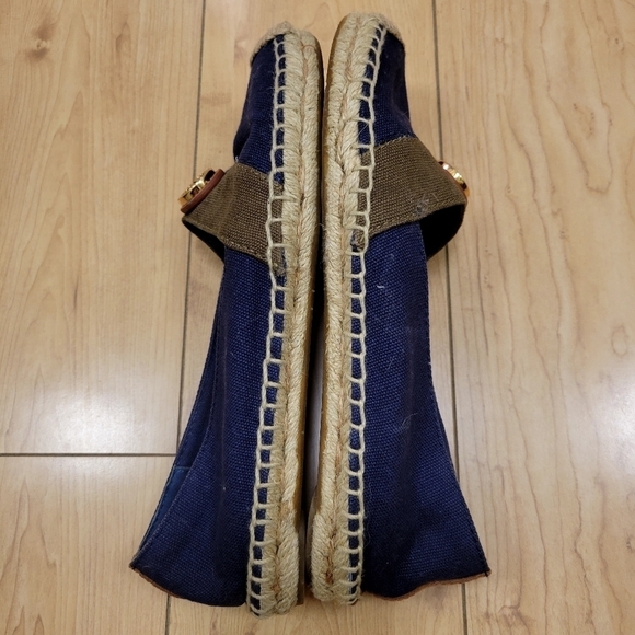 Tory Burch  espadrille casual ballet flats navy blue olive green size 6.5 - Picture 6 of 10